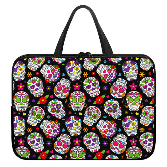 Sugar Skull Pattern Print Laptop Sleeve With Handle