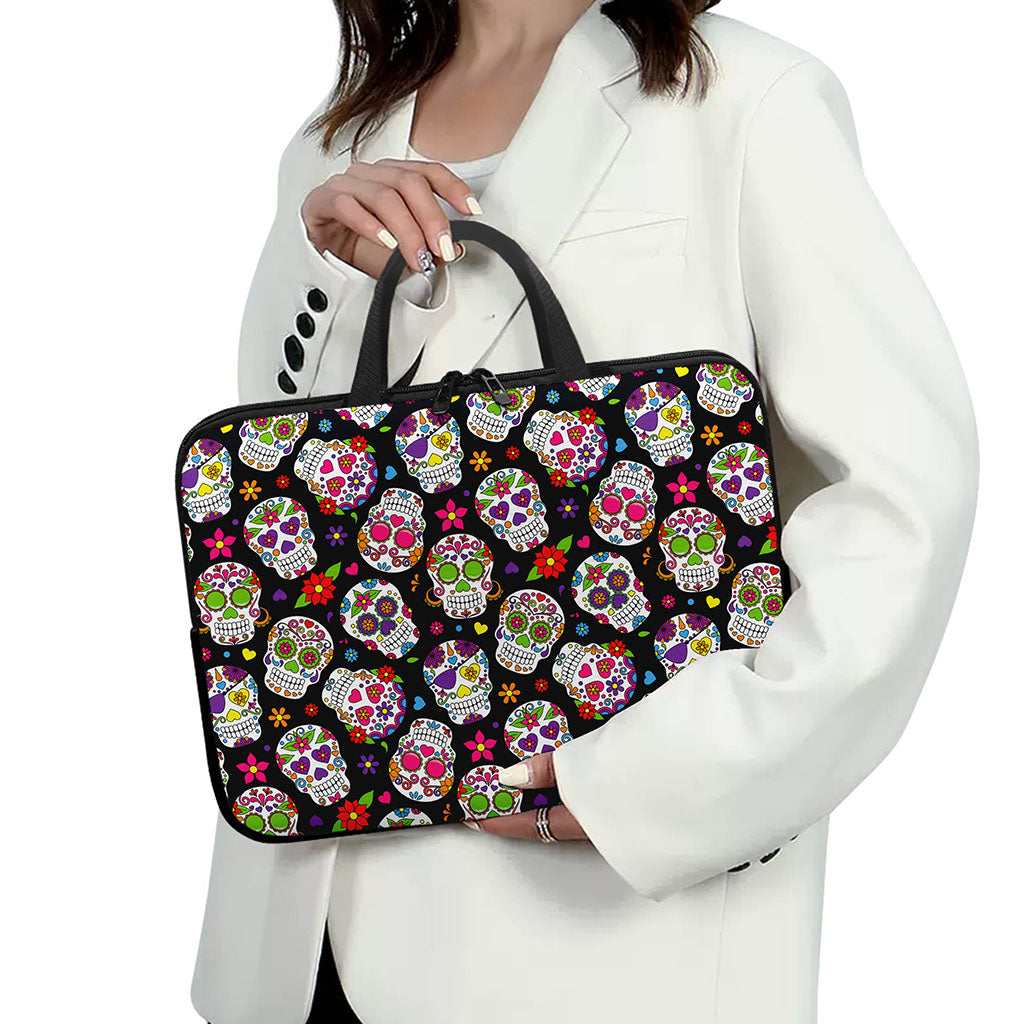 Sugar Skull Pattern Print Laptop Sleeve With Handle