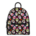 Sugar Skull Pattern Print Leather Backpack