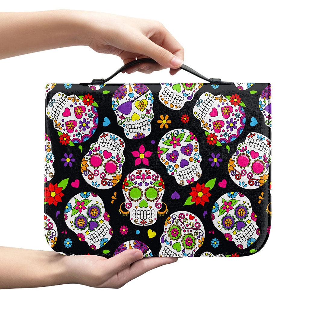 Sugar Skull Pattern Print Leather Bible Cover