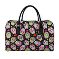 Sugar Skull Pattern Print Leather Duffel Bag