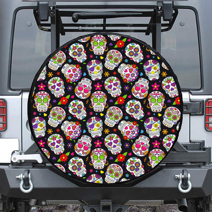 Sugar Skull Pattern Print Leather Spare Tire Cover