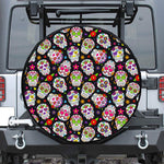 Sugar Skull Pattern Print Leather Spare Tire Cover