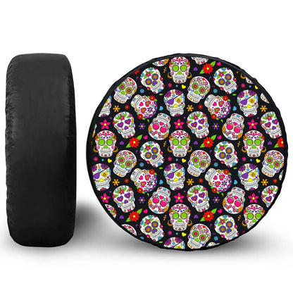 Sugar Skull Pattern Print Leather Spare Tire Cover