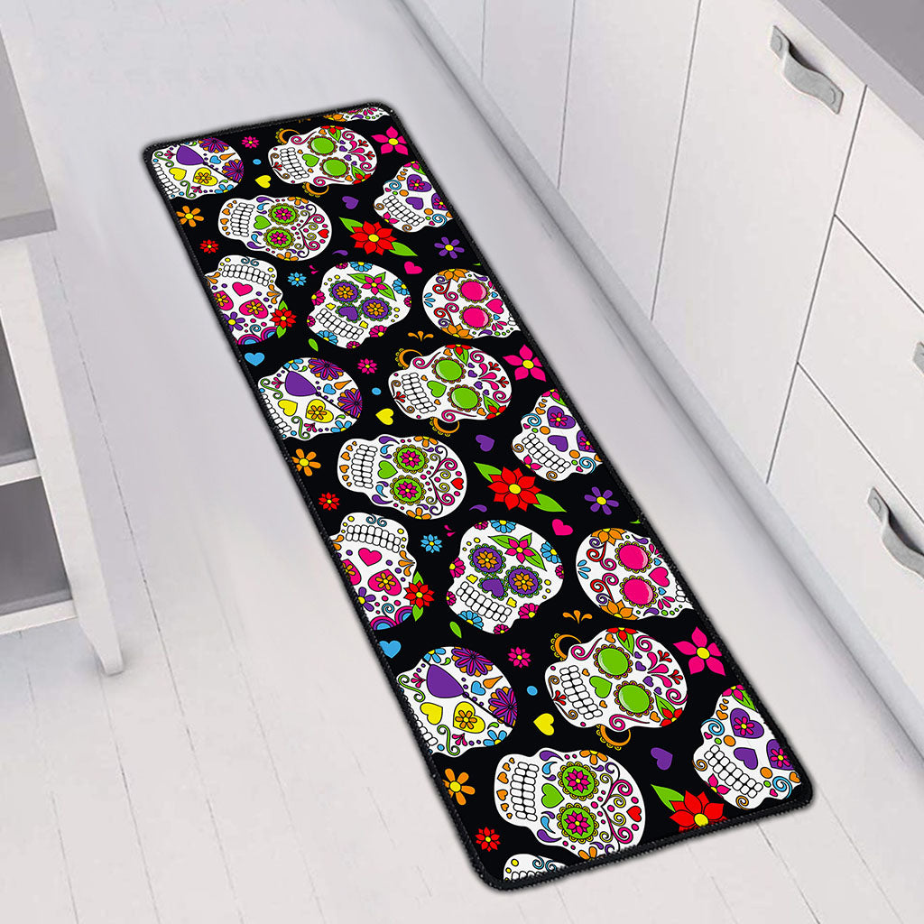Sugar Skull Pattern Print Long Kitchen Mat