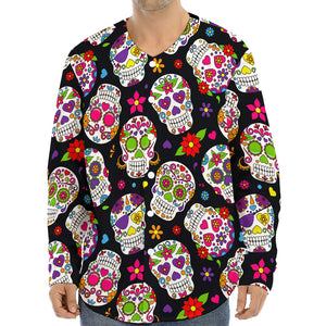 Sugar Skull Pattern Print Long Sleeve Baseball Jersey