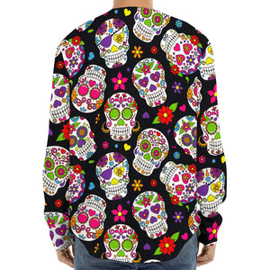 Sugar Skull Pattern Print Long Sleeve Baseball Jersey