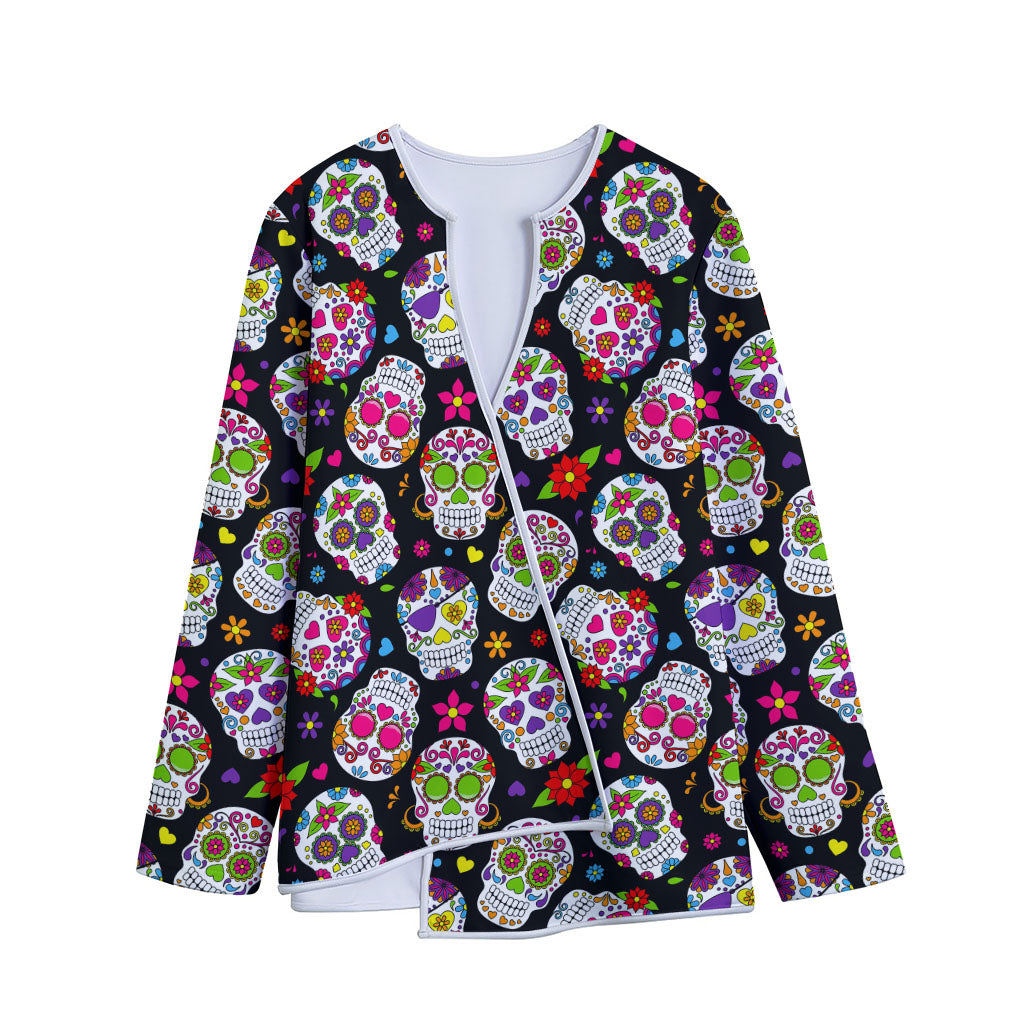 Sugar Skull Pattern Print Long Sleeve Short Coat