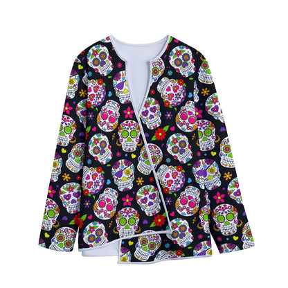 Sugar Skull Pattern Print Long Sleeve Short Coat