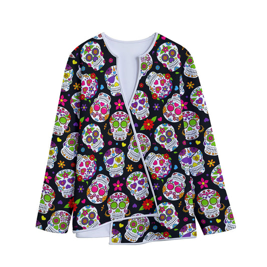 Sugar Skull Pattern Print Long Sleeve Short Coat