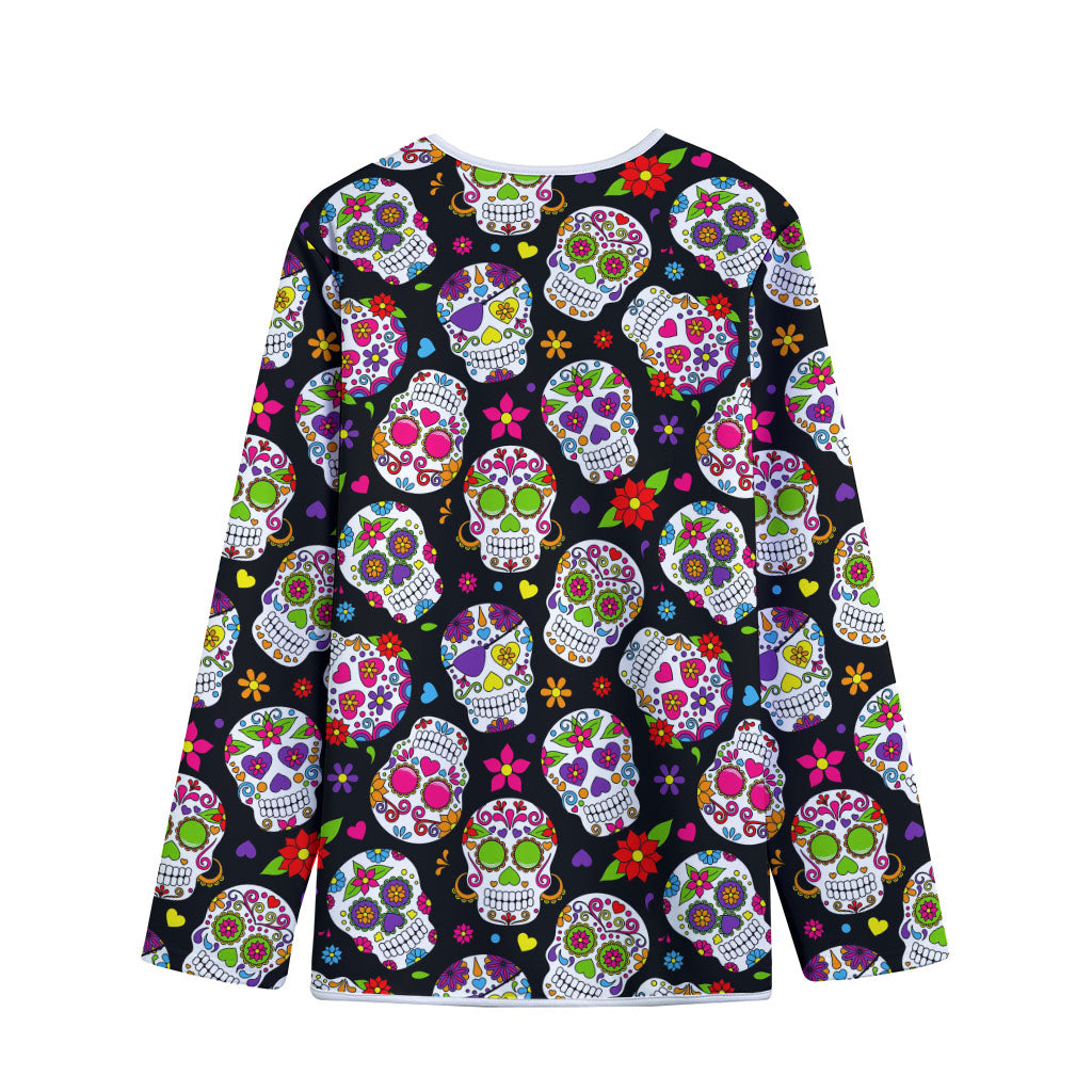 Sugar Skull Pattern Print Long Sleeve Short Coat
