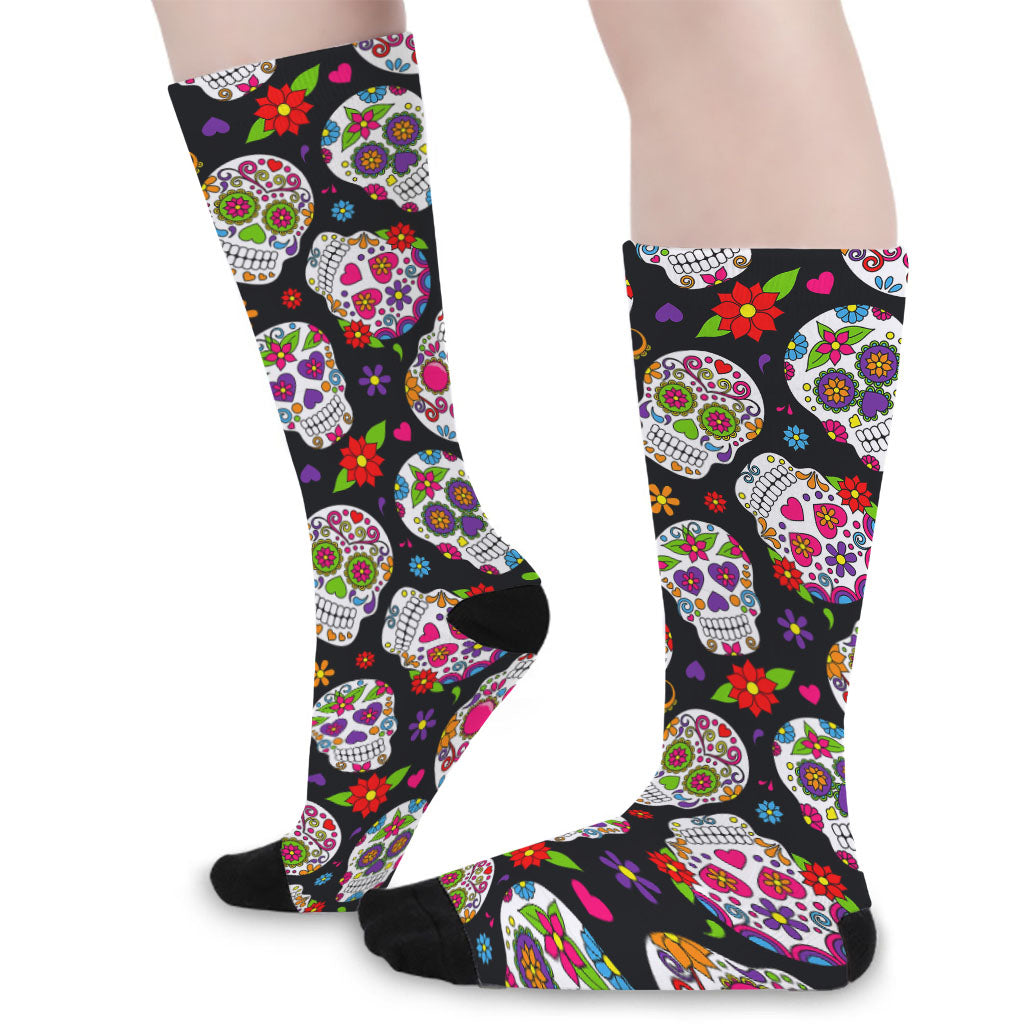 Sugar Skull Pattern Print Long Socks