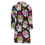 Sugar Skull Pattern Print Men's Bathrobe