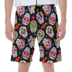 Sugar Skull Pattern Print Men's Beach Shorts