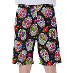 Sugar Skull Pattern Print Men's Beach Shorts