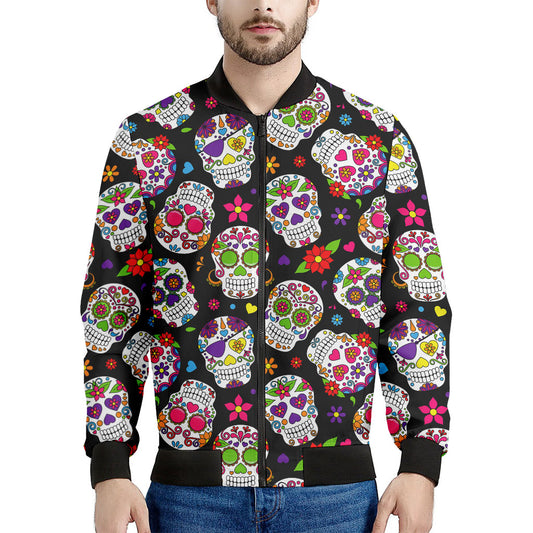 Sugar Skull Pattern Print Men's Bomber Jacket