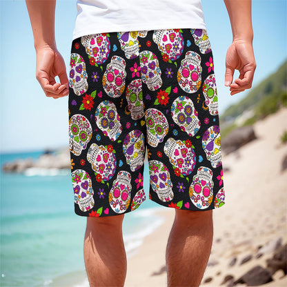 Sugar Skull Pattern Print Men's Cargo Shorts