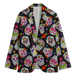 Sugar Skull Pattern Print Men's Cotton Blazer