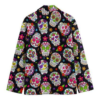 Sugar Skull Pattern Print Men's Cotton Blazer