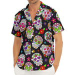 Sugar Skull Pattern Print Men's Deep V-Neck Shirt