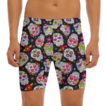 Sugar Skull Pattern Print Men's Long Boxer Briefs