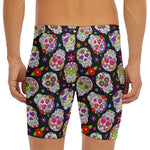 Sugar Skull Pattern Print Men's Long Boxer Briefs