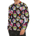 Sugar Skull Pattern Print Men's Long Sleeve Rash Guard