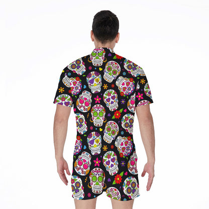 Sugar Skull Pattern Print Men's Rompers