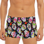 Sugar Skull Pattern Print Men's Short Boxer Briefs