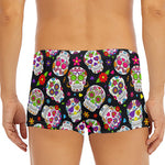Sugar Skull Pattern Print Men's Short Boxer Briefs
