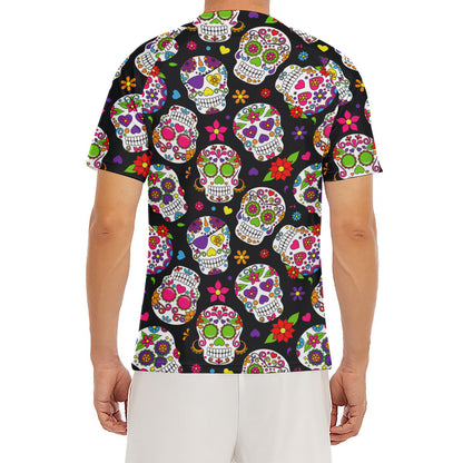 Sugar Skull Pattern Print Men's Short Sleeve Rash Guard