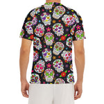 Sugar Skull Pattern Print Men's Short Sleeve Rash Guard