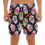 Sugar Skull Pattern Print Men's Split Running Shorts