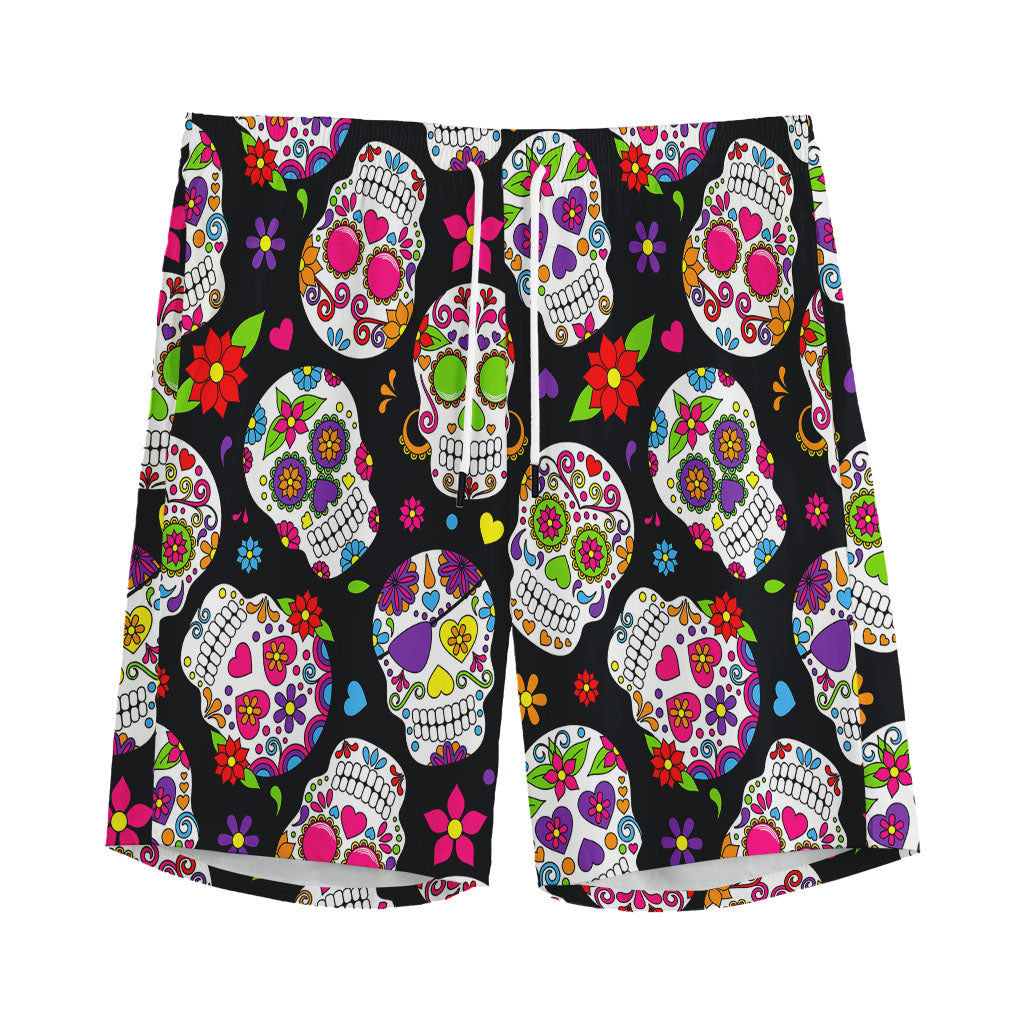 Sugar Skull Pattern Print Men's Sports Shorts