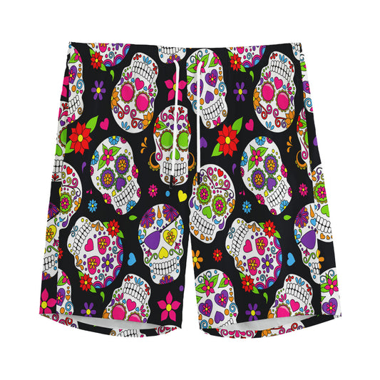 Sugar Skull Pattern Print Men's Sports Shorts