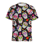 Sugar Skull Pattern Print Men's Sports T-Shirt
