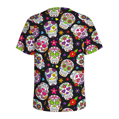 Sugar Skull Pattern Print Men's Sports T-Shirt