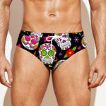 Sugar Skull Pattern Print Men's Swim Briefs
