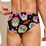 Sugar Skull Pattern Print Men's Swim Briefs