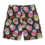Sugar Skull Pattern Print Men's Swim Trunks