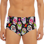 Sugar Skull Pattern Print Men's Triangle Swim Briefs