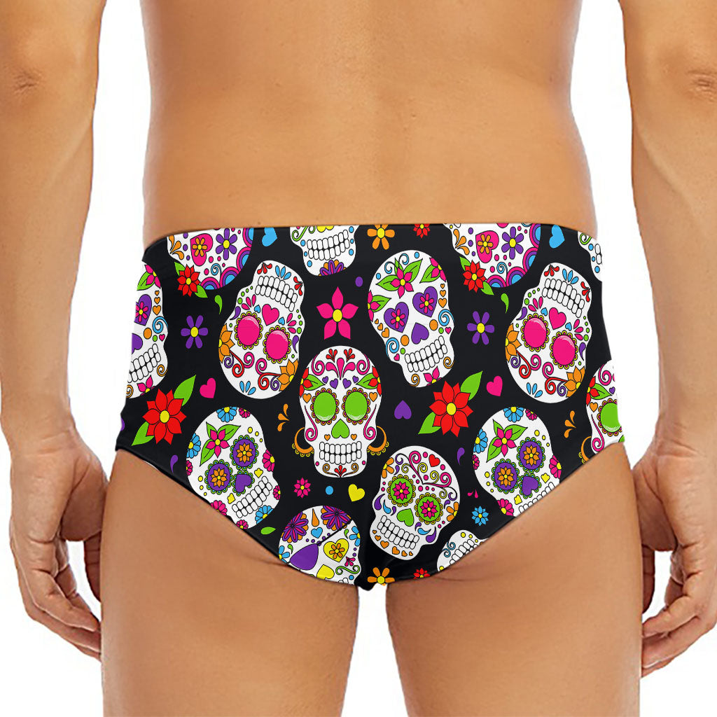 Sugar Skull Pattern Print Men's Triangle Swim Briefs