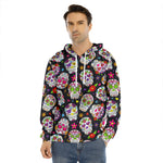 Sugar Skull Pattern Print Men's Velvet Pullover Hoodie