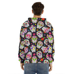 Sugar Skull Pattern Print Men's Velvet Pullover Hoodie