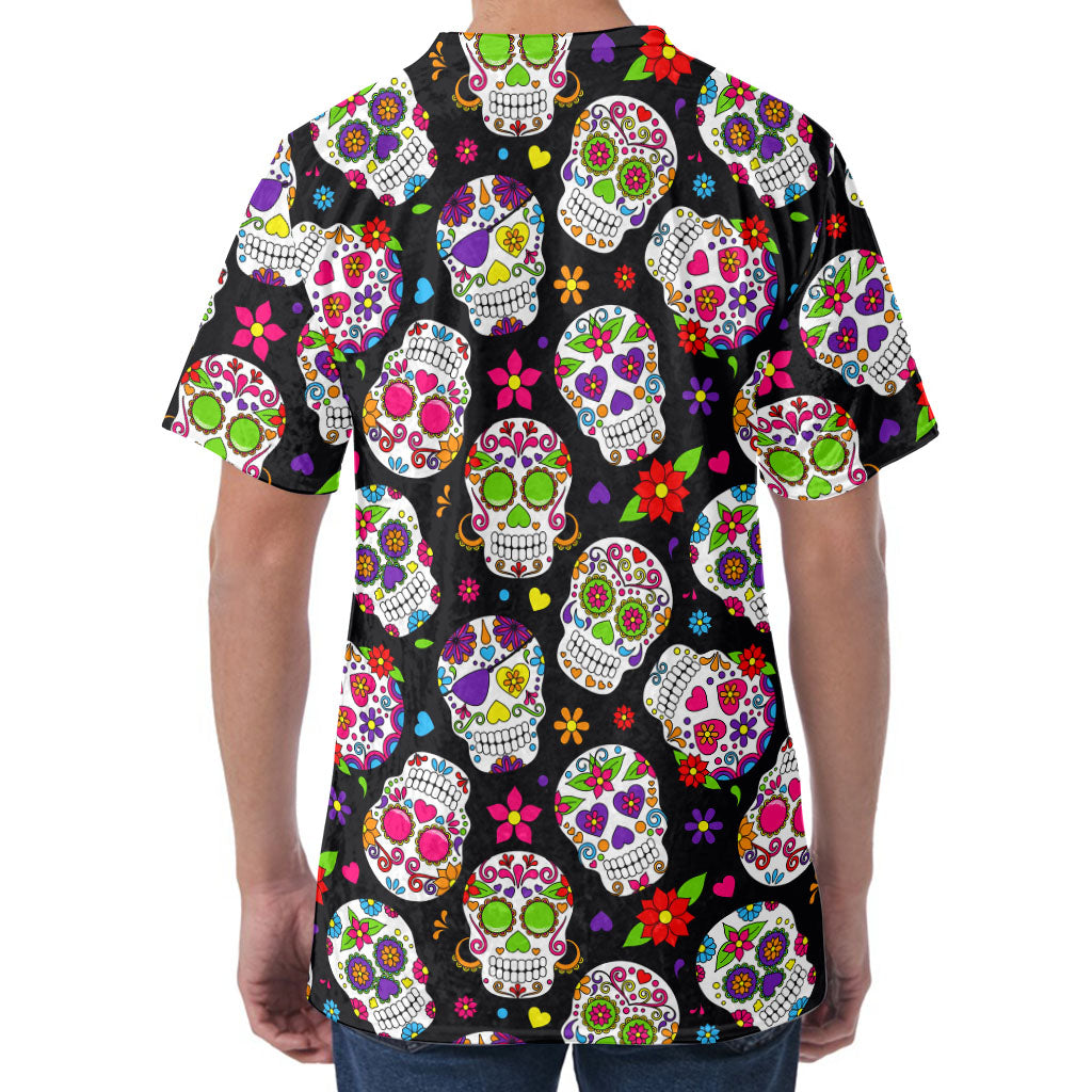 Sugar Skull Pattern Print Men's Velvet T-Shirt