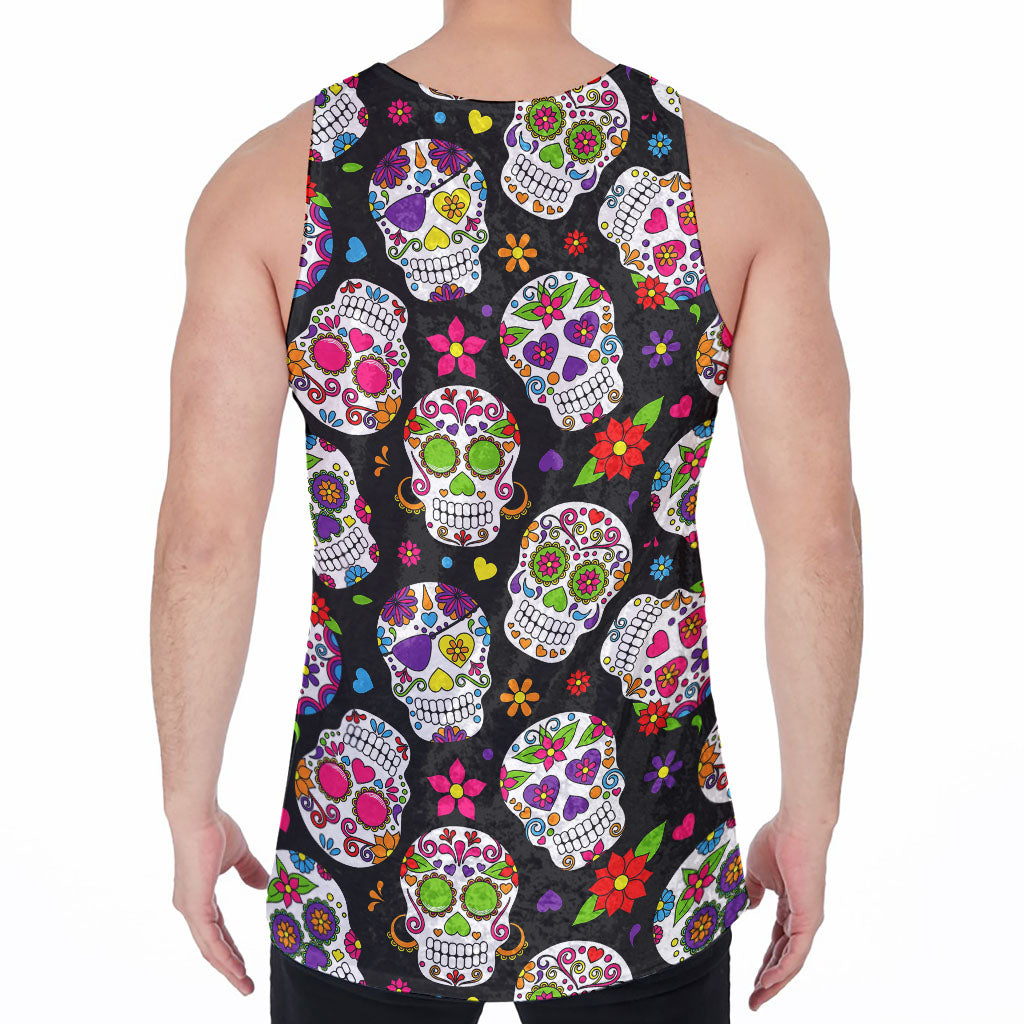 Sugar Skull Pattern Print Men's Velvet Tank Top