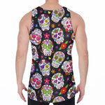 Sugar Skull Pattern Print Men's Velvet Tank Top