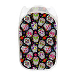 Sugar Skull Pattern Print Mesh Laundry Hamper