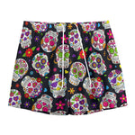 Sugar Skull Pattern Print Mesh Shorts