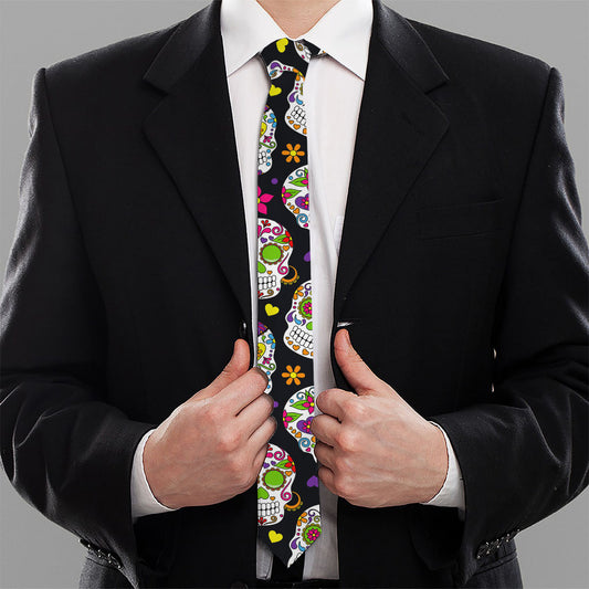 Sugar Skull Pattern Print Necktie